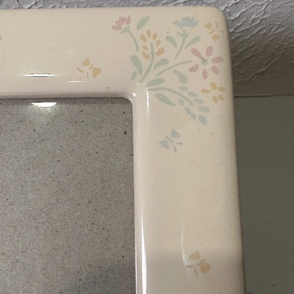 Vintage Terragrafics Ceramic Floral Butterfly Picture Frame Pastel Cream 5x7